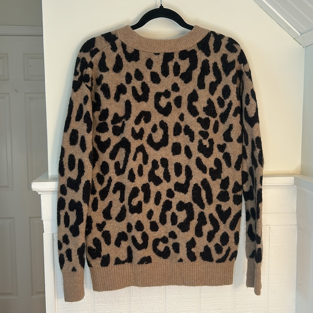 J. Crew Leopard Print Crewneck Merino Wool Alpaca Blend Sweater Women’s Small - Picture 8 of 10